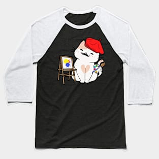 Funny white cat is a painter Baseball T-Shirt